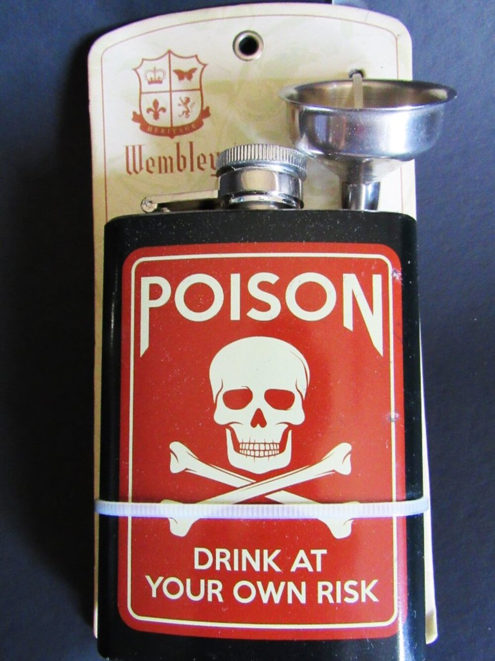NEW WEMBLEY STEINLESS STEEL FLASK 4 OZ "POISON Drink at your own risk"